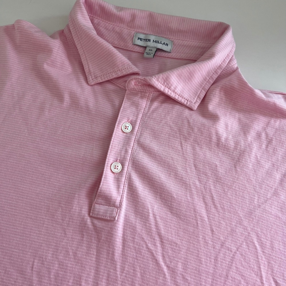 Peter Millar Pink Stripe Short Sleeve‎ Golf Polo Men's XL no logo